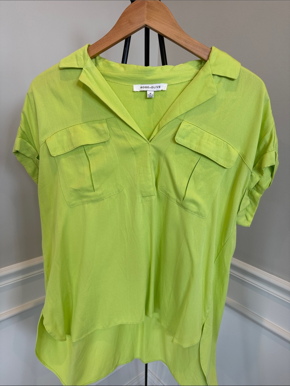 Rose & Olive Neon Lime Short Sleeve Pocket Tunic